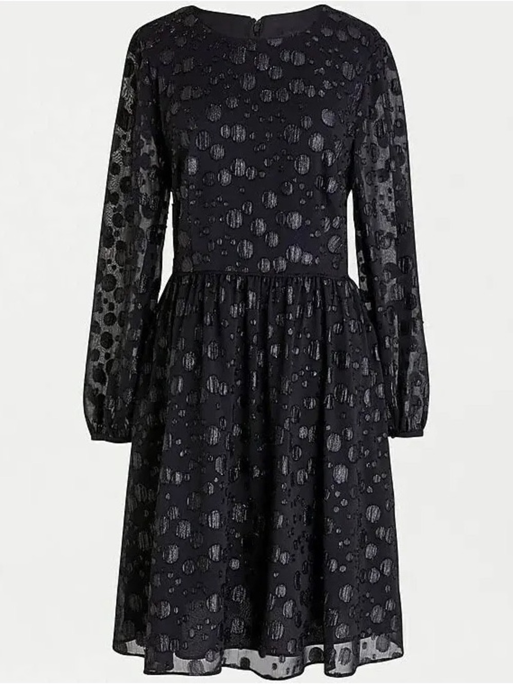 J. Crew Black Long-Sleeve Polka Dot Chiffon Dress with Shimmer A-line Pockets